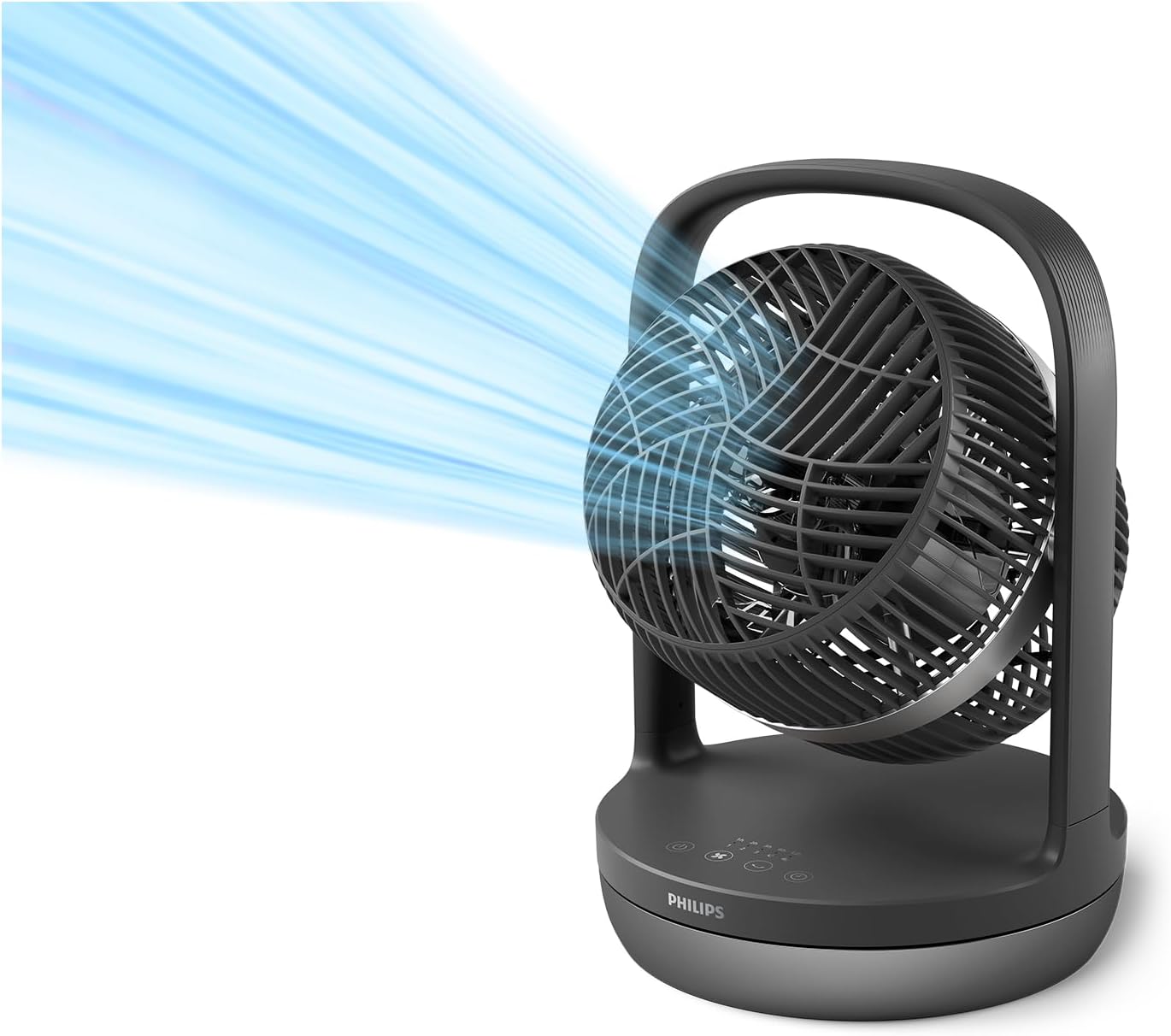 PHILIPS oszillierender Tischventilator Serie 3000, stark & superleise mit SilentWings-Technologie mit 23 dB, leicht zu tragen, Neigung 180°, Timer, schwarz (CX3050/01)
