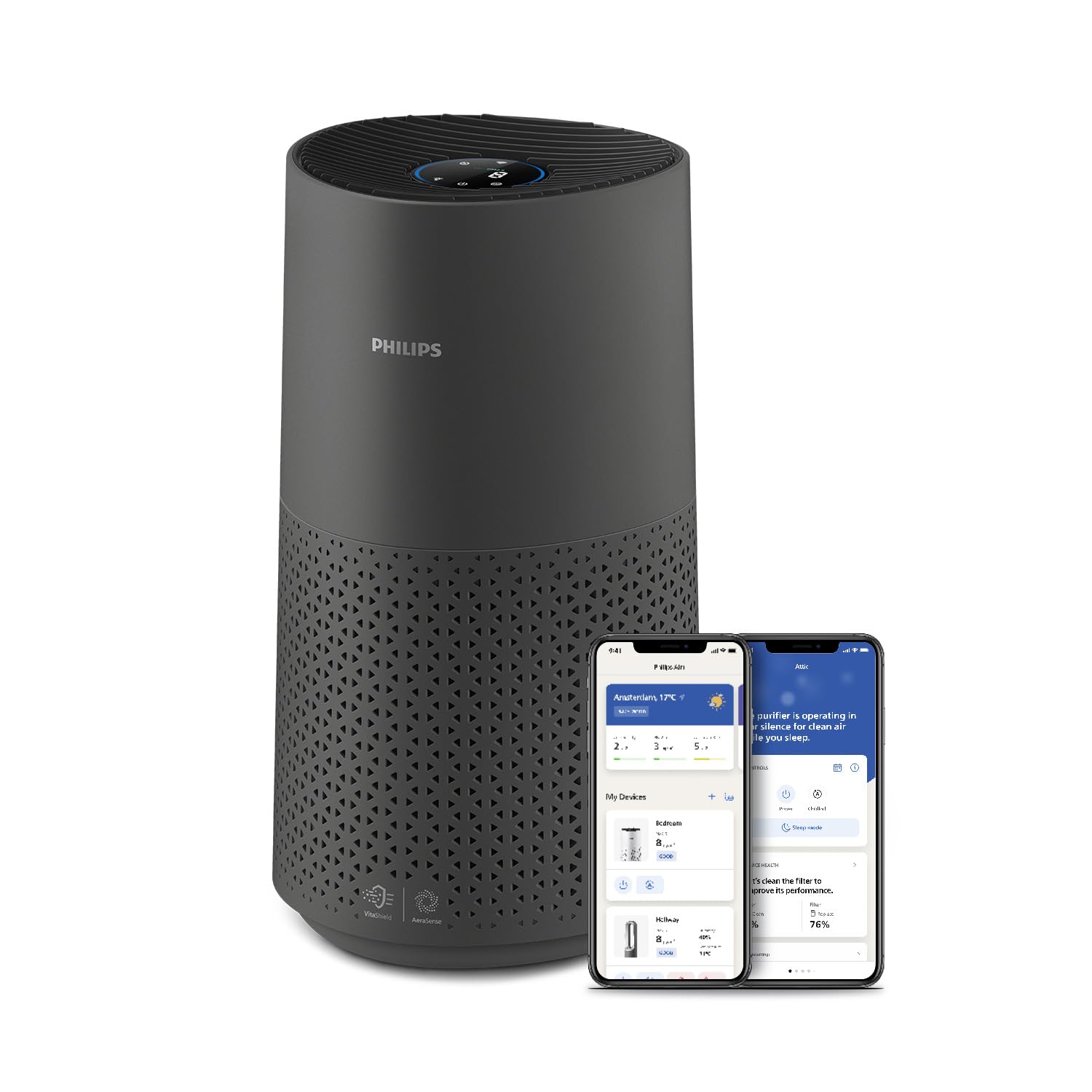 Philips Luftreiniger 2200 Series, HEPA NanoProtect + Aktivkohlefilter, CADR 400m³/h für 104m², Allergiker, Ultra-leise, Intelligenter und langlebiger Filter (AC2210/10)