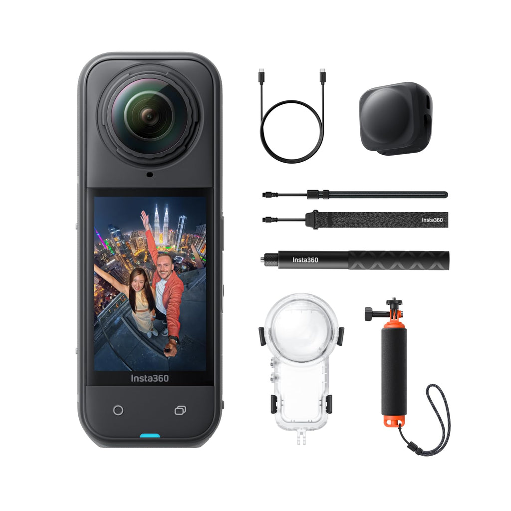 Insta360 X5 Must-Have Bundle, Waterproof 8K 360° Camera, Low Light Lead, Invisible Selfie Stick Effect, Robust & Replaceable Lenses, 3 Hour Battery, Integrated Wind Protection, Stabilisation