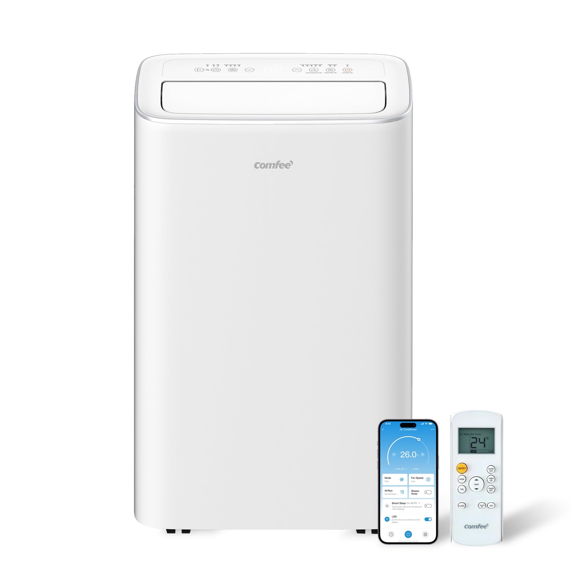 Comfee MPPH-09CRN7 Mobile Air Conditioner, 9,000 BTU, 2.6 kW, Cooling, Ventilating & Dehumidifying, Room Size up to 88 m³ (33 m²), with Exhaust Hose