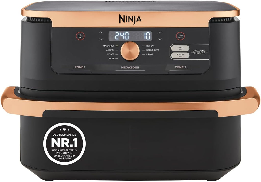 Ninja Foodi FlexDrawer Dual Zone Hot Air Fryer, Air Fryer with 10.4 Compartments and Removable Separator, Non-Stick Coating, Dishwasher Safe Basket, 7-in-1, Black & Copper, AF500EUCP