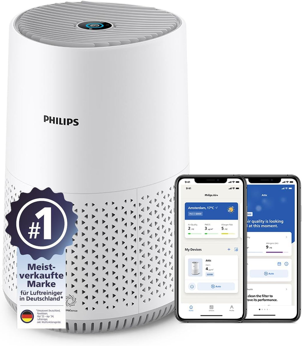 Philips Air Purifier 600 Series, Energy Efficient with Smart Sensor, for Allergy Sufferers, HEPA Filter Removes 99.97% of Pollutants, Covers up to 44 m2, App Control, White (AC0651/10)