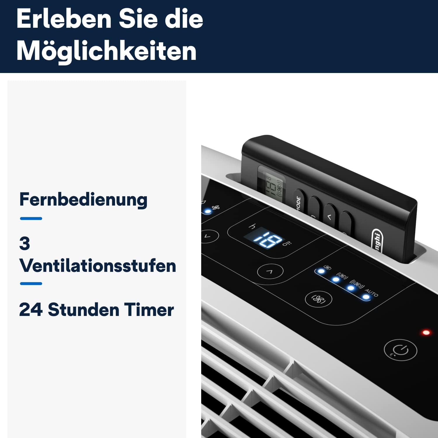 De’Longhi Pinguino PAC EM82 Eco Mobile Air Conditioner with Exhaust Hose, Dehumidification and Ventilation Function, Air Conditioning for Rooms up to 80 m³, Integrated Dust Filter and 24-hour Timer, White