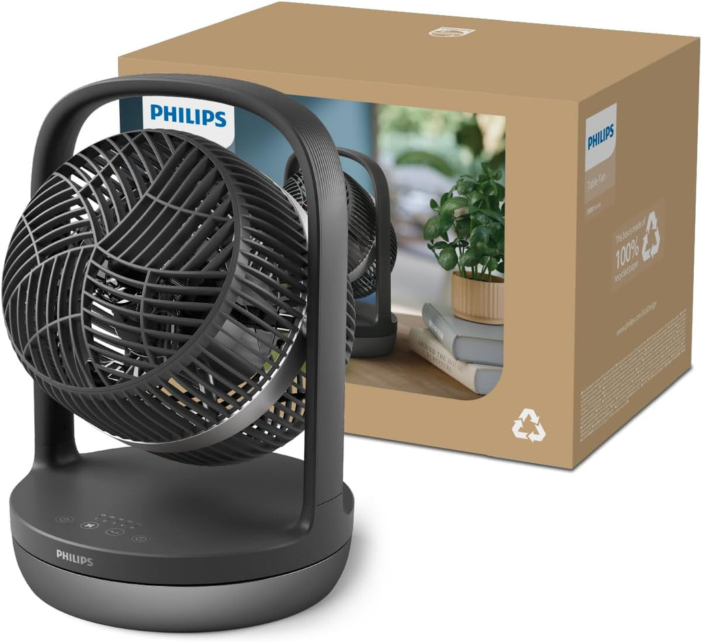 PHILIPS oszillierender Tischventilator Serie 3000, stark & superleise mit SilentWings-Technologie mit 23 dB, leicht zu tragen, Neigung 180°, Timer, schwarz (CX3050/01)