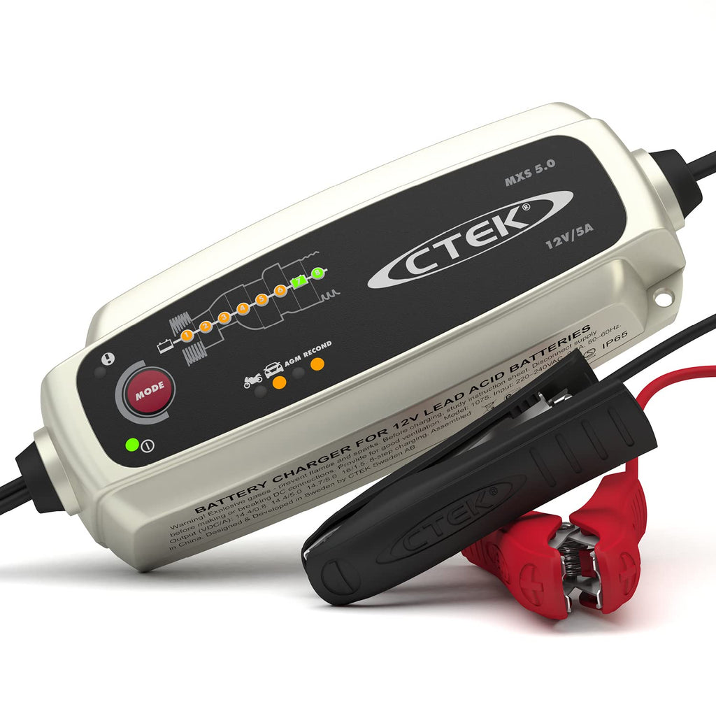 CTEK NXT 5 Smart Battery Charger 12V 5A Compatible with Lead Acid and Lithium Batteries, Reconditioning Mode, AGM Optimization, Temperature Compensation, Convenient Battery Maintenance Device