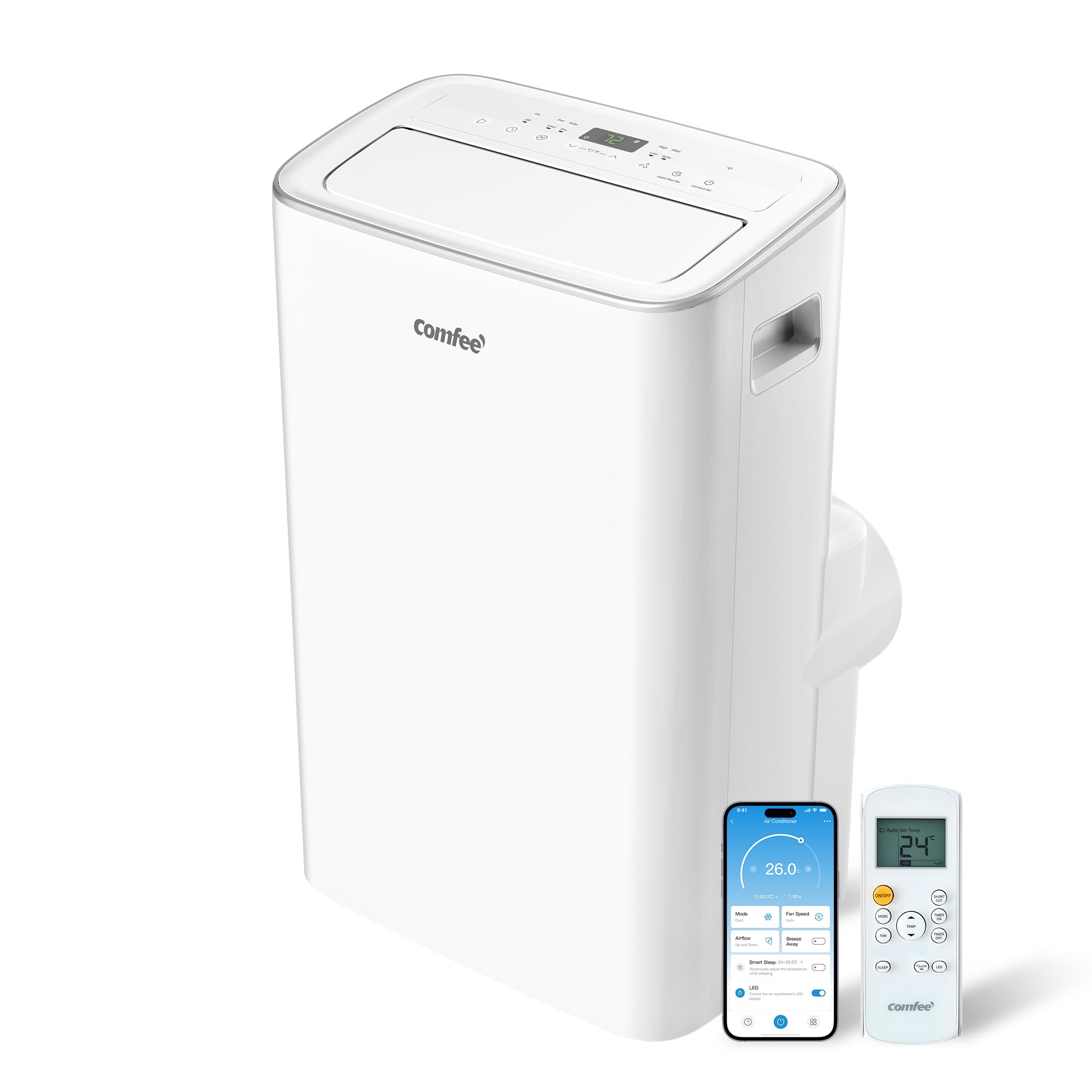 Comfee MPPH-09CRN7 Mobile Air Conditioner, 9,000 BTU, 2.6 kW, Cooling, Ventilating & Dehumidifying, Room Size up to 88 m³ (33 m²), with Exhaust Hose