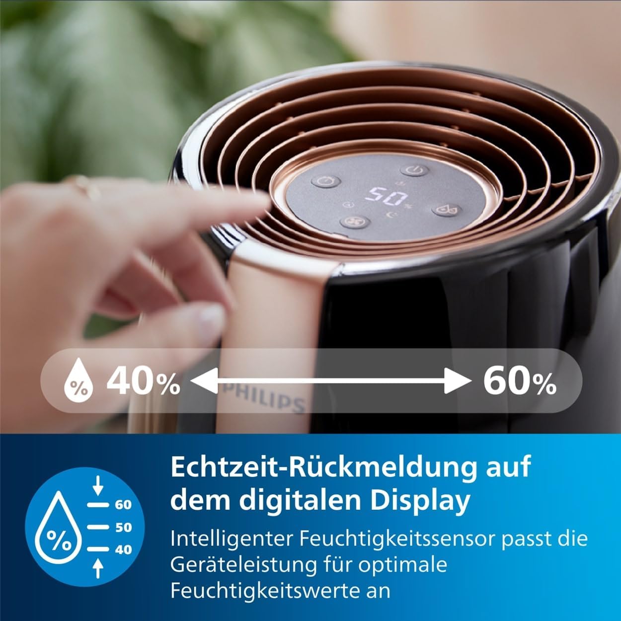 Philips Humidifier 2000 Series, NanoCloud Technology, 99.97% Less Bacteria, 200ml/h, 2L Tank, Ultra Quiet (33dB), Sensor, 3 Levels, Auto & Sleep Mode, Timer, Black (HU2718/10)