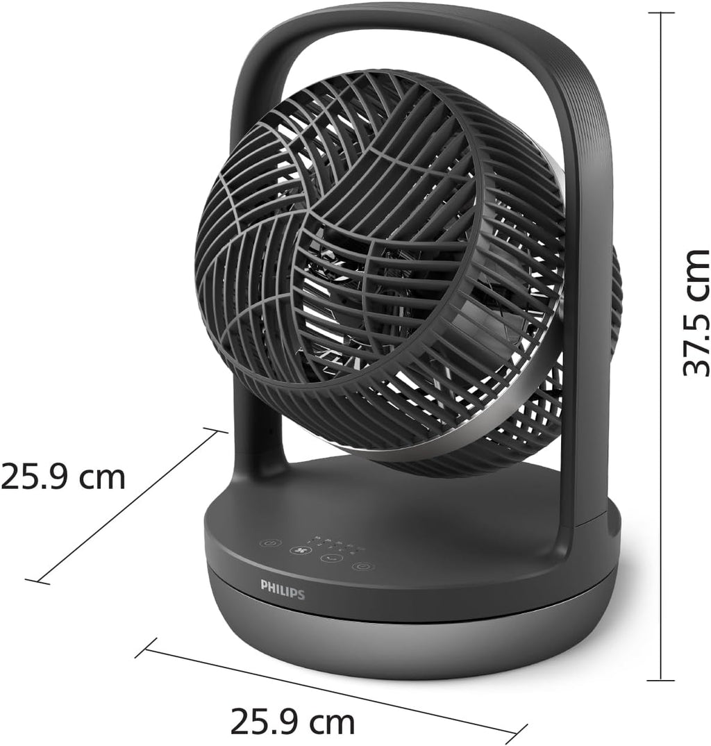 PHILIPS oszillierender Tischventilator Serie 3000, stark & superleise mit SilentWings-Technologie mit 23 dB, leicht zu tragen, Neigung 180°, Timer, schwarz (CX3050/01)