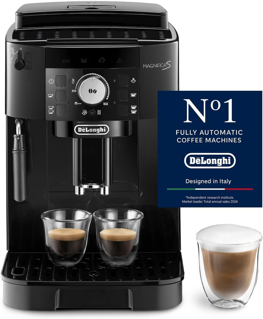 De'Longhi Magnifica S ECAM11.112.B, Fully Automatic Coffee Machine with Milk Frothing Nozzle for Cappuccinos, with Espresso Direct Selection Buttons and Rotary Control, 2 Cup Function, Black