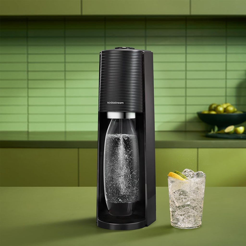 SodaStream Wassersprudler TERRA Promopack mit Quick-Connect CO2-Zylinder | inkl. 3x 1L FUSE Kunststoffflasche (spülmaschinengeeignet) | Farbe: Schwarz