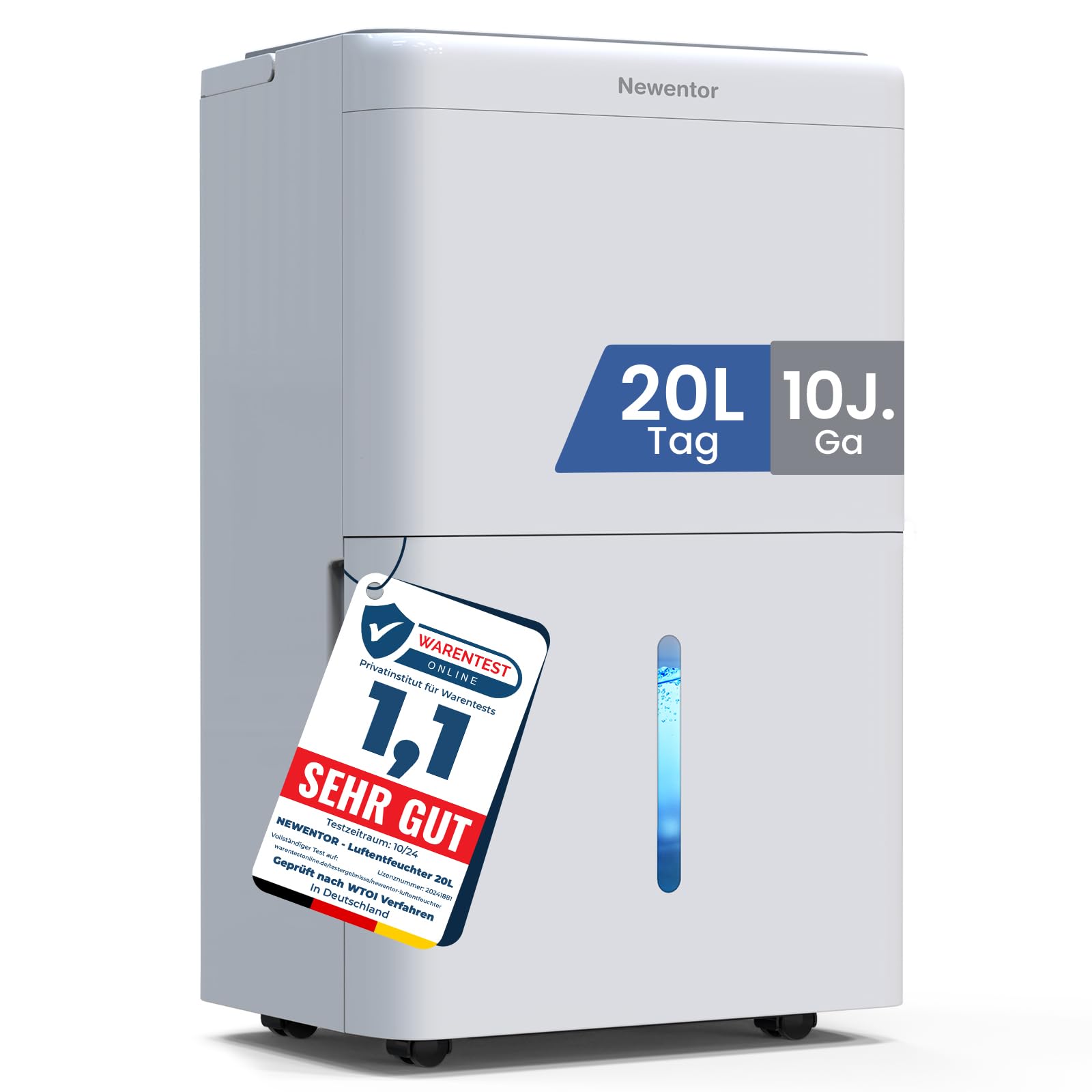 Newentor Electric Dehumidifier, 25 L, Dehumidifier Electric Cellar, Room Dehumidifier for Home for 215 m³/80 m², with Timer, Filter and 1 m Drain Hose, 10 J.