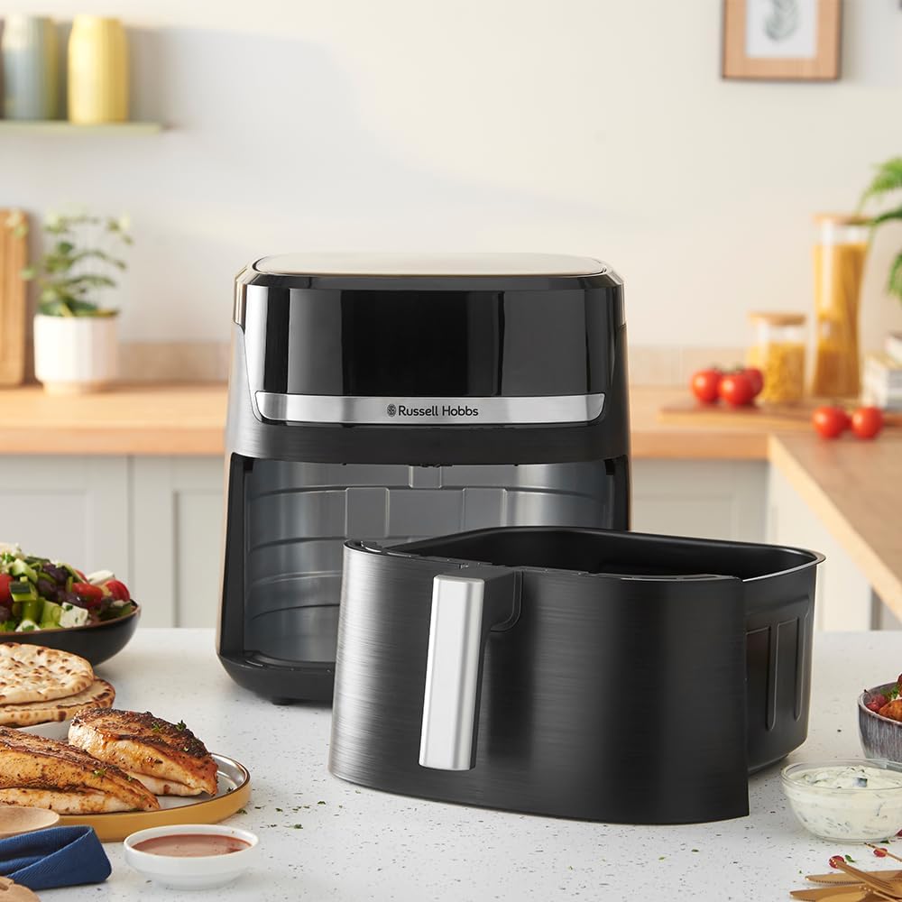 Russell Hobbs SatisFry 27632-56 Hot Air Fryer XXL 8.3 L Compact Housing, Very Quiet, Pizza Diameter 26 cm (9 Programmes, Dishwasher Safe, Fryer without Oil, TouchScreen, Grilling, Baking)