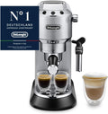 De'Longhi Dedica Style EC 685.M Espresso Filter Holder Espresso Machine with Professional Milk Foam Nozzle 15 cm Wide 1 Litre Water Tank Full Metal Casing E.S.E Pads Silver