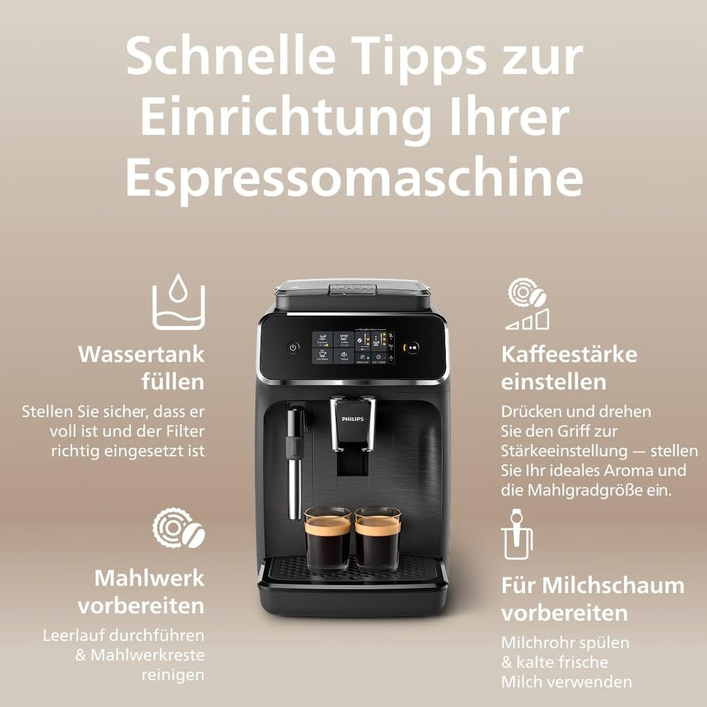 Philips 2200 Series Fully Automatic Coffee Machine, 2 Types of Coffee, Classic Milk Frother, Intuitive Touch Display, 100% Ceramic Grinder, Matt Black (EP2220/10)
