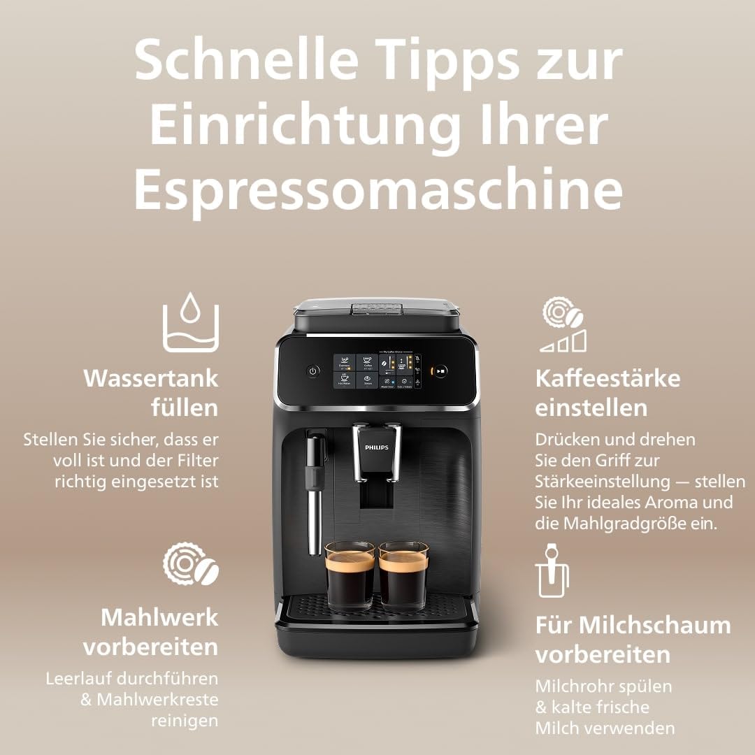 Philips 2200 Series Fully Automatic Coffee Machine, 2 Types of Coffee, Classic Milk Frother, Intuitive Touch Display, 100% Ceramic Grinder, Matt Black (EP2220/10)