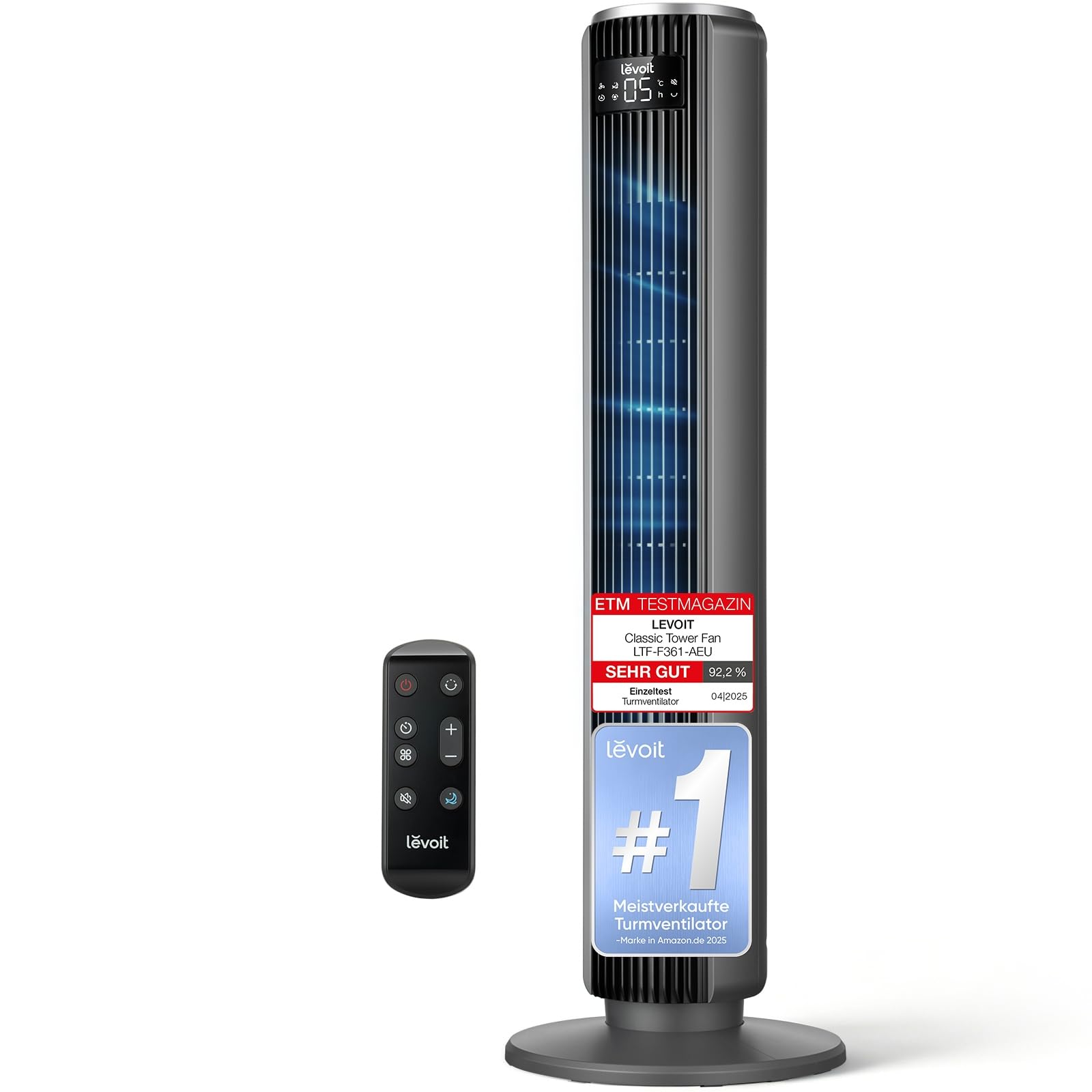 Levoit - Smart APP Turmventilator Leise-Ventilator für Schlafzimmer - 4 Modi/12 Stufen/12 Std Timer - Fernbedienung & Kühlung - 7,9m/s - Sensor & Sprachsteuerung Standventilator - Schwarz, 106 cm