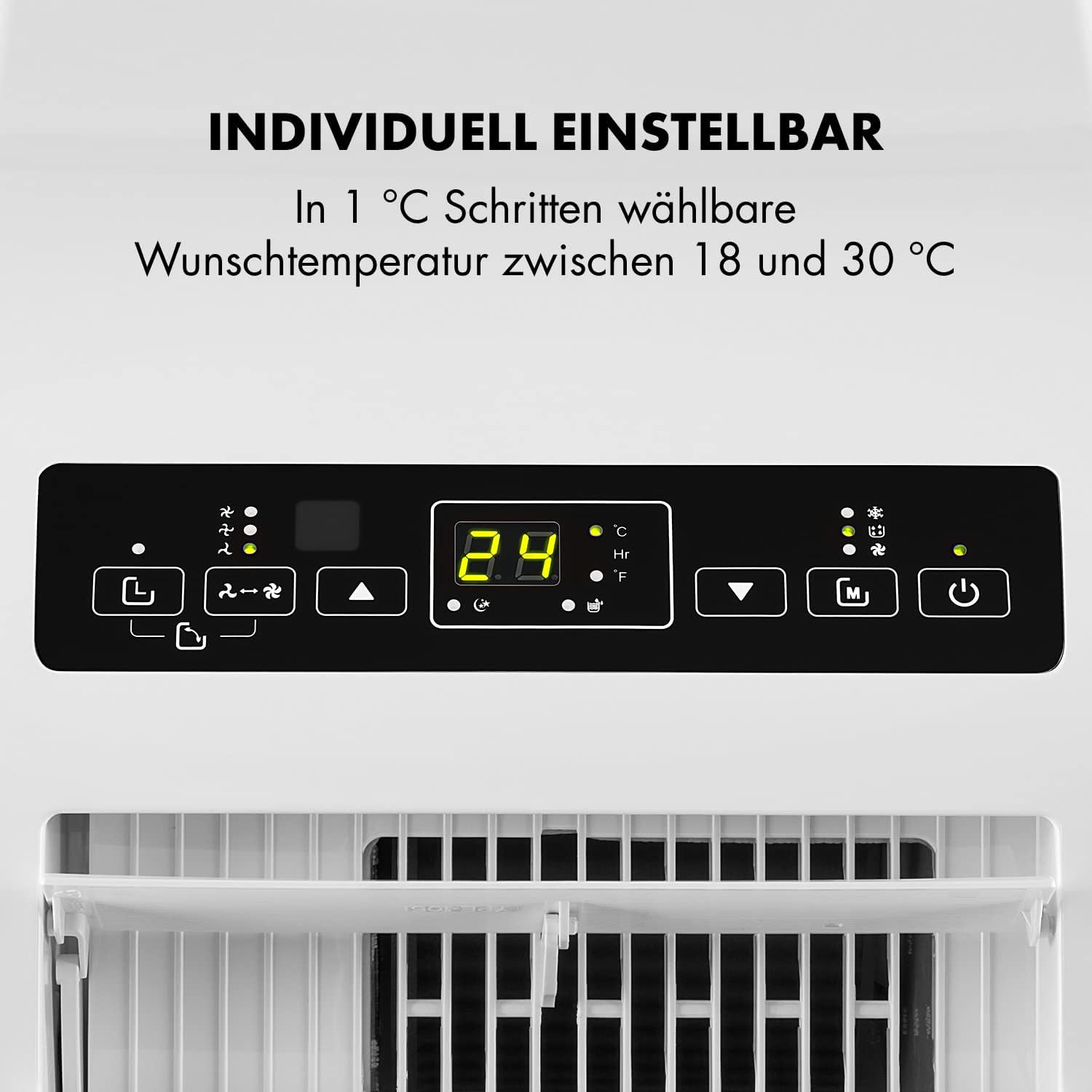 Klarstein Mobile Klimaanlage mit Abluftschlauch, 4-in-1 Klimagerät mit Ventilator, Luftentfeuchter & Nachtmodus, Kleine & Portable Klimaanlage für Wohnung & Büro, Niedriger Verbrauch, 10000 BTU
