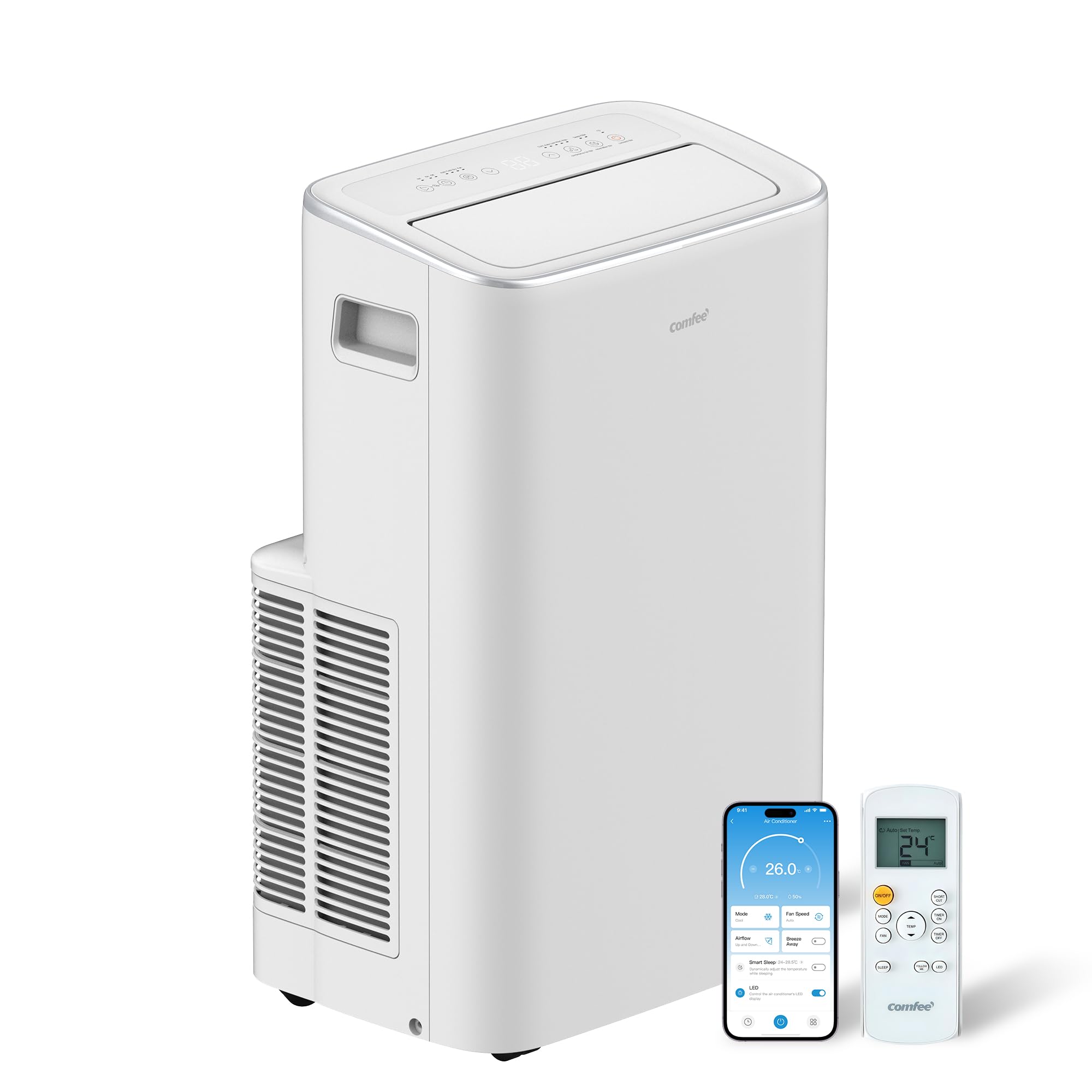 Comfee MPPH-09CRN7 Mobile Air Conditioner, 9,000 BTU, 2.6 kW, Cooling, Ventilating & Dehumidifying, Room Size up to 88 m³ (33 m²), with Exhaust Hose
