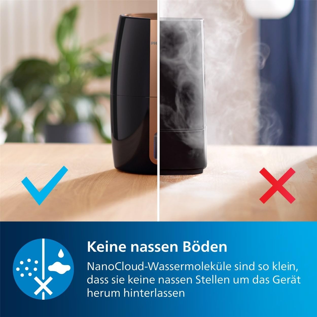 Philips Humidifier 2000 Series, NanoCloud Technology, 99.97% Less Bacteria, 200ml/h, 2L Tank, Ultra Quiet (33dB), Sensor, 3 Levels, Auto & Sleep Mode, Timer, Black (HU2718/10)