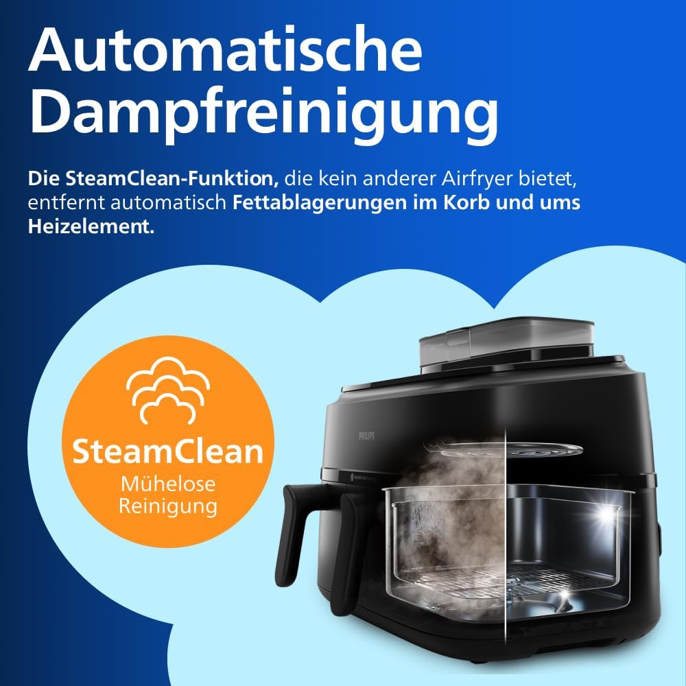 Philips Steam Airfryer 5000 Series Dual Basket Hot Air Fryer with Steamer Function & 2 Baskets - Steam, Airfry, SteamFry, 9L (3L+6L), RapidAir Plus, Automatic Steam Cleaning (NA550/00)