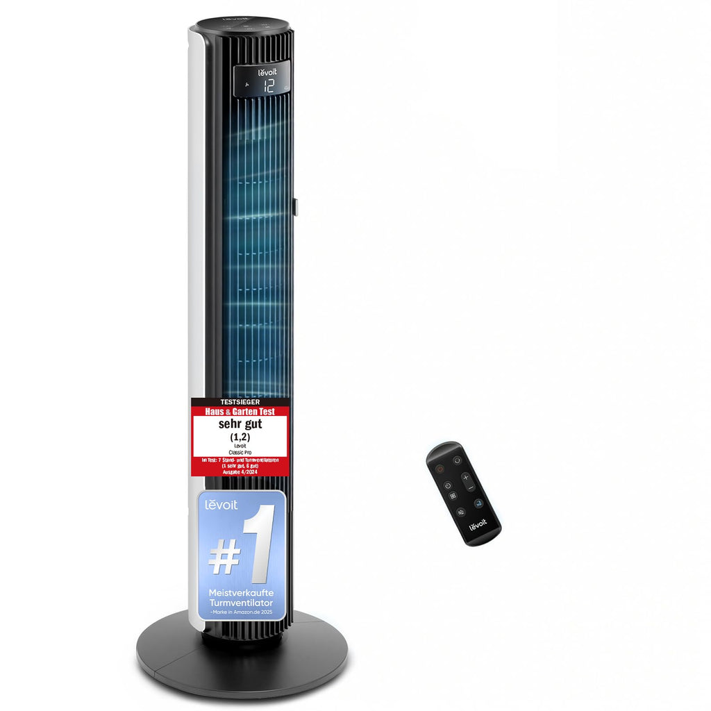 Levoit - Smart APP Turmventilator Leise-Ventilator für Schlafzimmer - 4 Modi/12 Stufen/12 Std Timer - Fernbedienung & Kühlung - 7,9m/s - Sensor & Sprachsteuerung Standventilator - Schwarz, 106 cm
