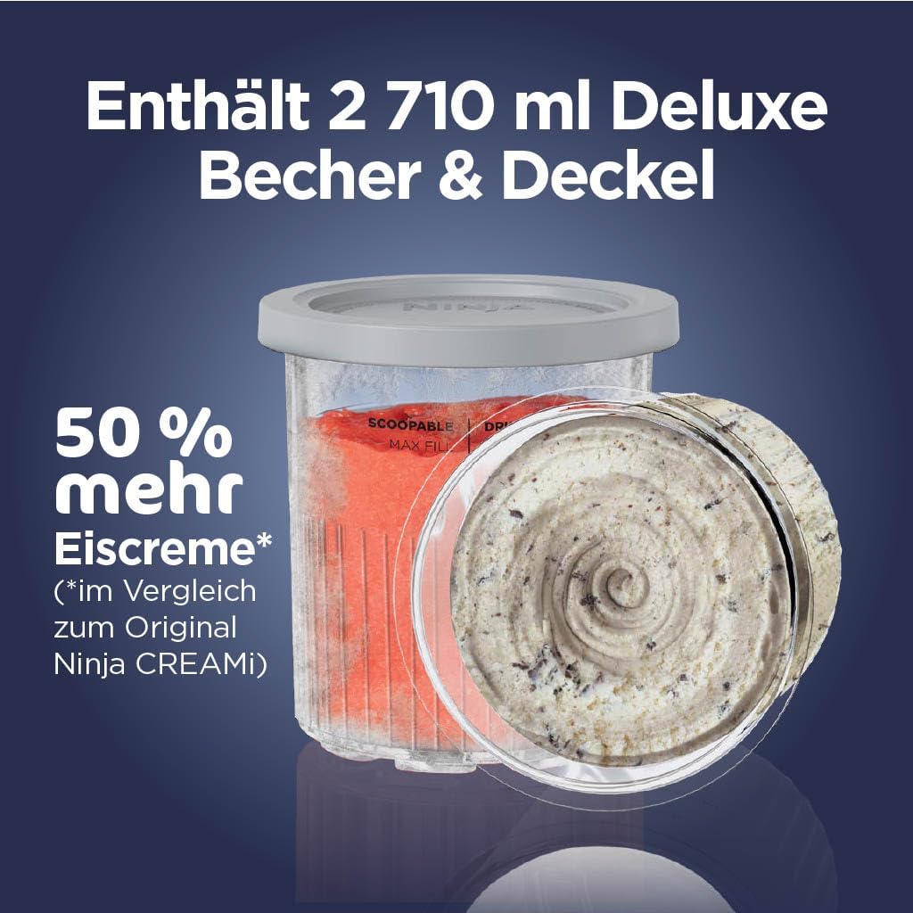 Ninja CREAMi Deluxe Eismaschine mit 2 Behältern, 10 Funktionen, Dessert & Ice Cream Maker für Eiscreme, Sorbet, Frozen Joghurt, Milchshakes, Slushi, 2-in-1 Geschmacksoption, Stone Gold, NC502EUSTGD