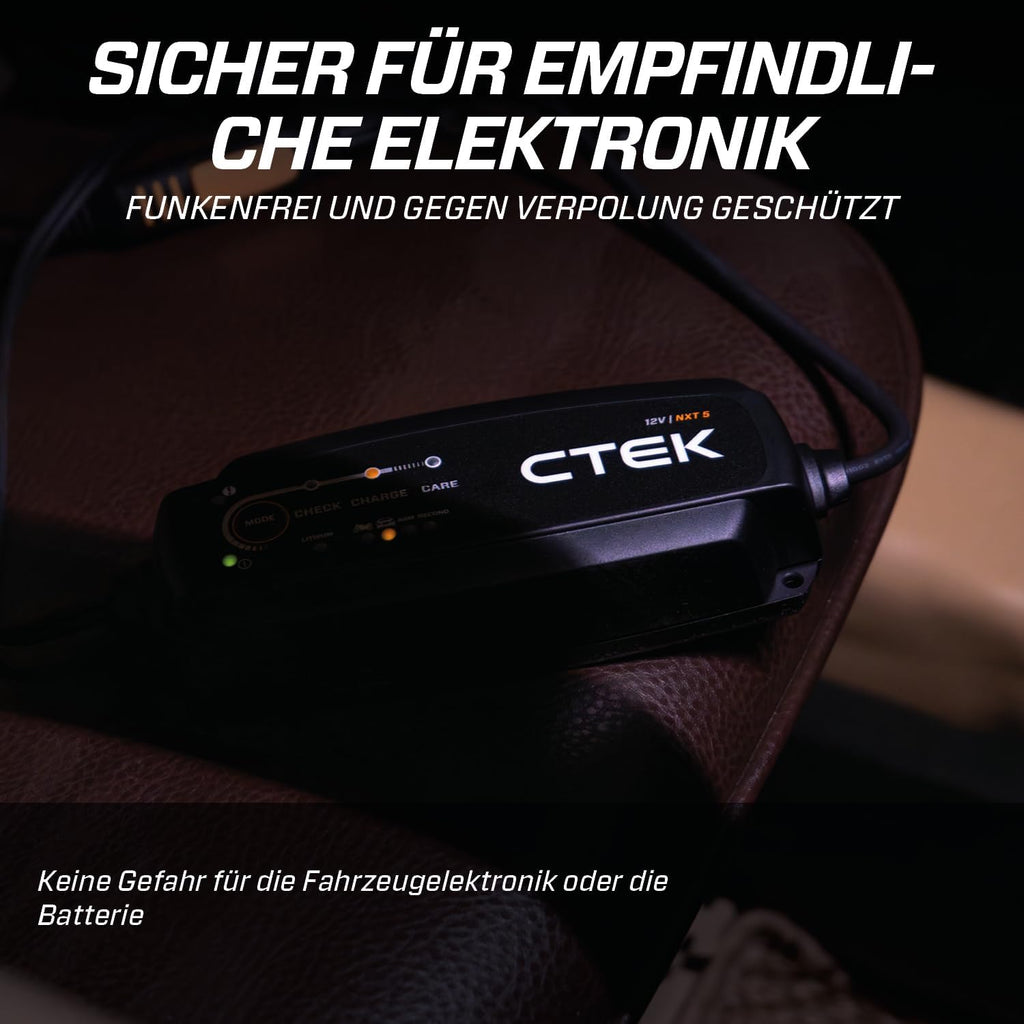 CTEK NXT 5 Smart Battery Charger 12V 5A Compatible with Lead Acid and Lithium Batteries, Reconditioning Mode, AGM Optimization, Temperature Compensation, Convenient Battery Maintenance Device