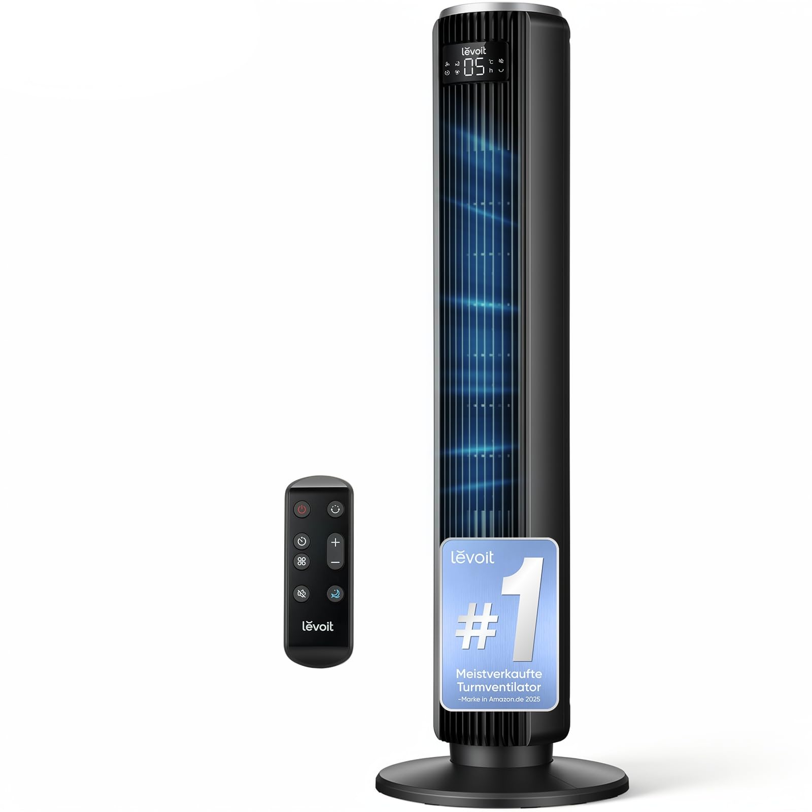 Levoit - Smart APP Turmventilator Leise-Ventilator für Schlafzimmer - 4 Modi/12 Stufen/12 Std Timer - Fernbedienung & Kühlung - 7,9m/s - Sensor & Sprachsteuerung Standventilator - Schwarz, 106 cm