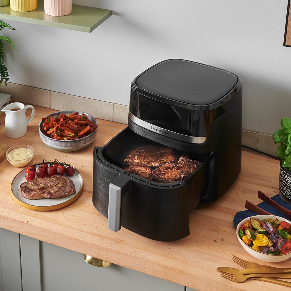 Russell Hobbs SatisFry 27632-56 Hot Air Fryer XXL 8.3 L Compact Housing, Very Quiet, Pizza Diameter 26 cm (9 Programmes, Dishwasher Safe, Fryer without Oil, TouchScreen, Grilling, Baking)