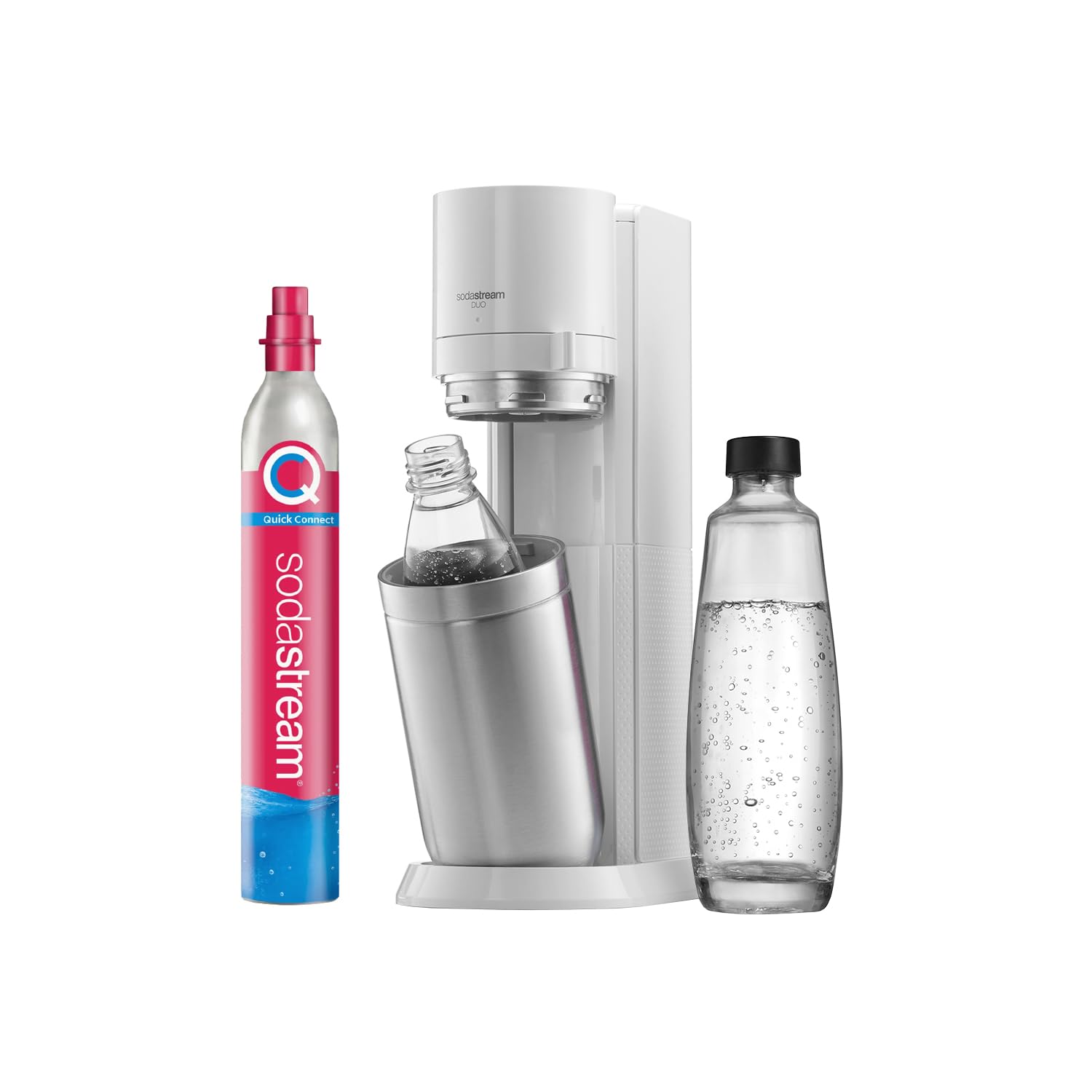 SodaStream Duo Sparkling Water Maker with CO2 Cylinder, 2x 1 Litre Class Bottles and 2x 1 Litre Dishwasher-Safe Plastic Bottles, Height: 44 cm, Colour: Titanium.