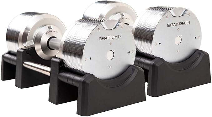 BRAINGAIN Verstellbare Hanteln: Chrom/Schwarz fürs Heimtraining-1