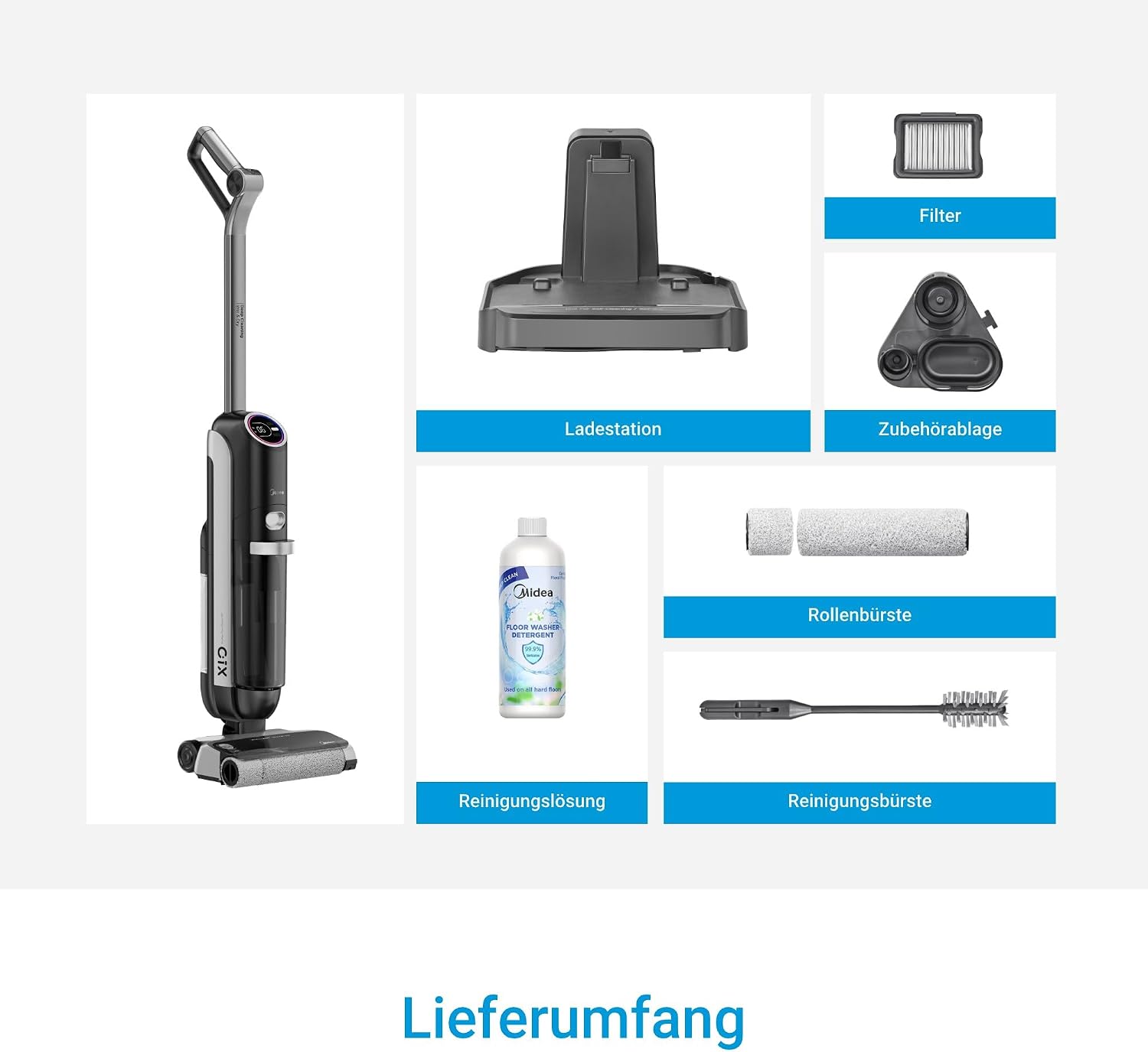 Midea X10 Smart Wet/Dry Vacuum Cleaner with Intelligent Detection, All-in-One Wet Dry Vacuum Cleaner Wireless with Hair Detangling Design, Self-Cleaning LED Display for Hard Floor, Pet Hair, Edge Cleaning