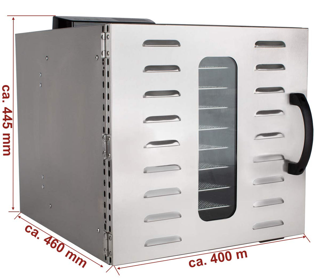 Beeketal 'BDA-15' Dörrautomat aus Edelstahl mit 10 Etagen, Zeitschaltuhr (max. 24h), einstellbarer Temperatur (30-90 °C) und LED Bedienfeld - Profi Gastro Dörrgerät inkl. 10 Einlegegittero