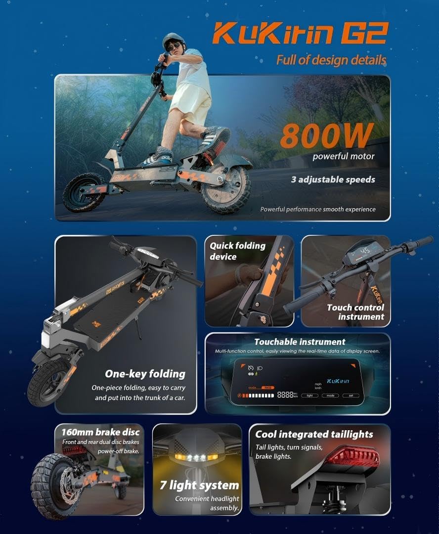 Kukirin G2 E Scooter, Elektroroller, 48V 15Ah Elektro Roller, Fährt 55 Km, Faltbarer E Roller Offroad, Mit Doppelter Stoßdämpfung Vorne und Hinten, 10" Elektro E-Scooter
