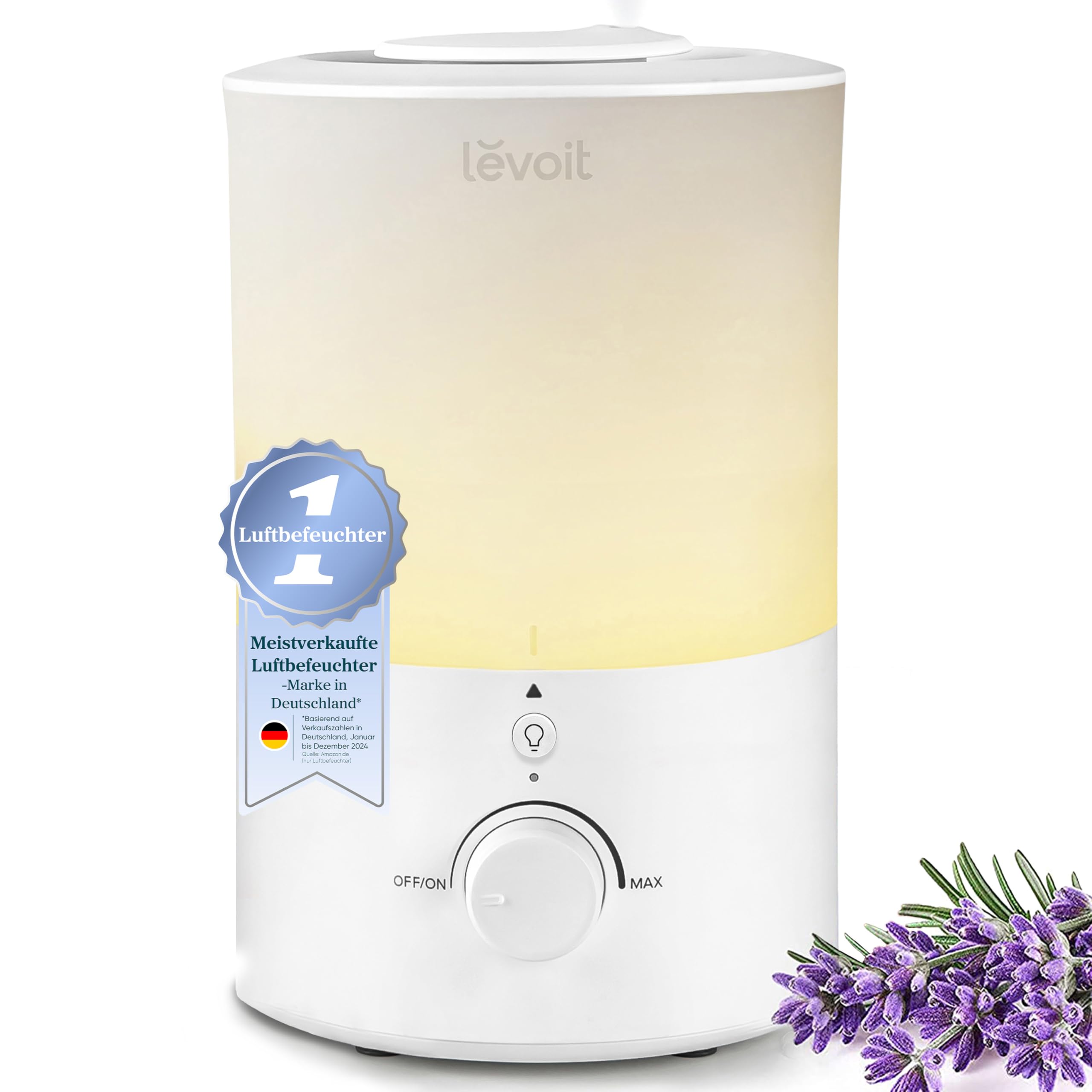 Levoit Smart Luftbefeuchter für große Räume, Top-Fill Humidifier, Warm&Kalter Nebel max 550 ml/h, bis 40㎡, leise Raumbefeuchter mit Nachtlicht für Pflanzen, Auto Shut-off, 4,5 L, Mondweiß