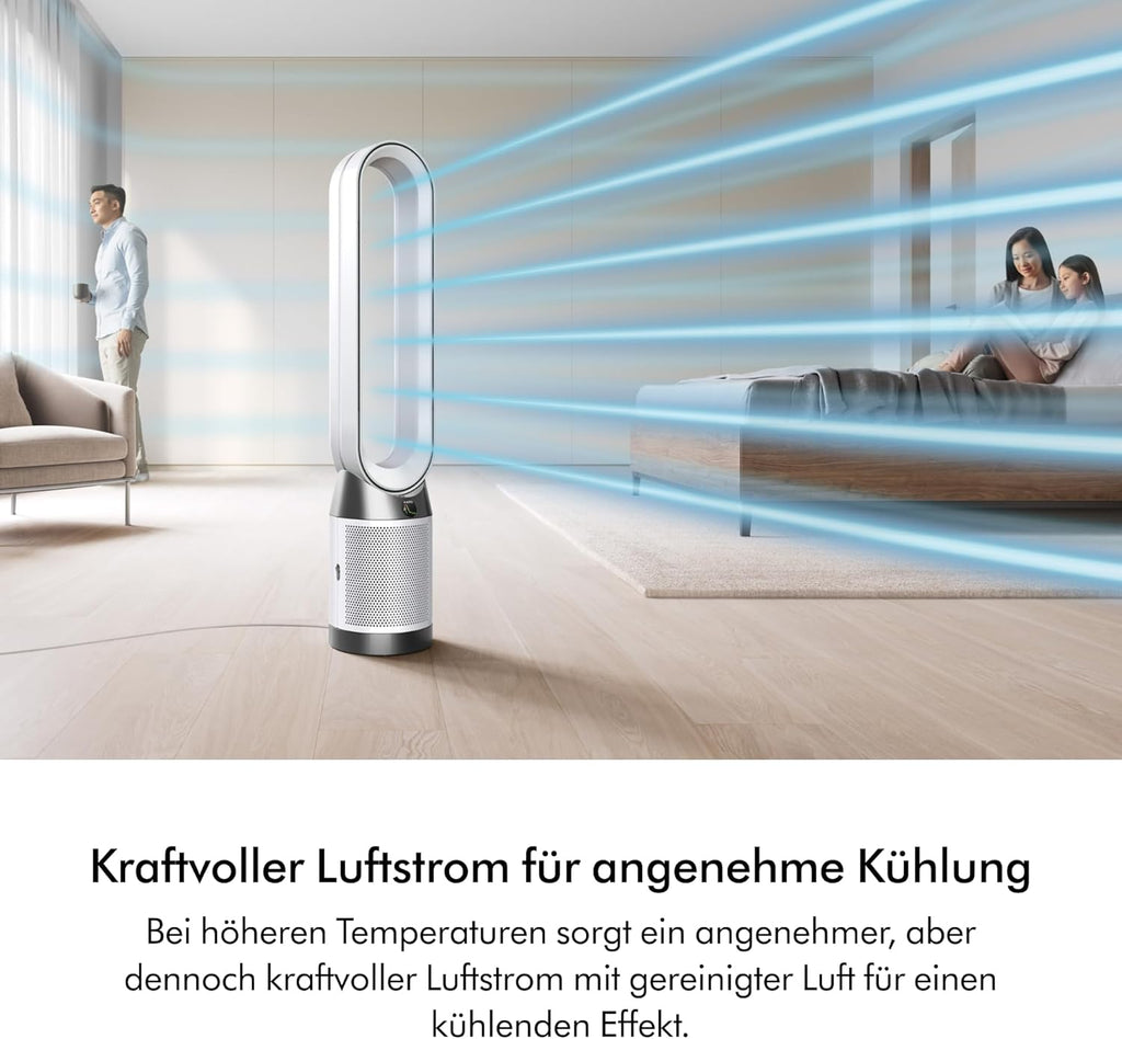 Dyson Purifier Cool™ PC1 Turmventilator Luftreiniger mit HEPA‑H13‑Filter – Leistungsstarke Kühlung & Luftreinigung für Räume bis 23qm, Steuerung über App‑ & Fernbedienung, 350° Rotation (Weiß)