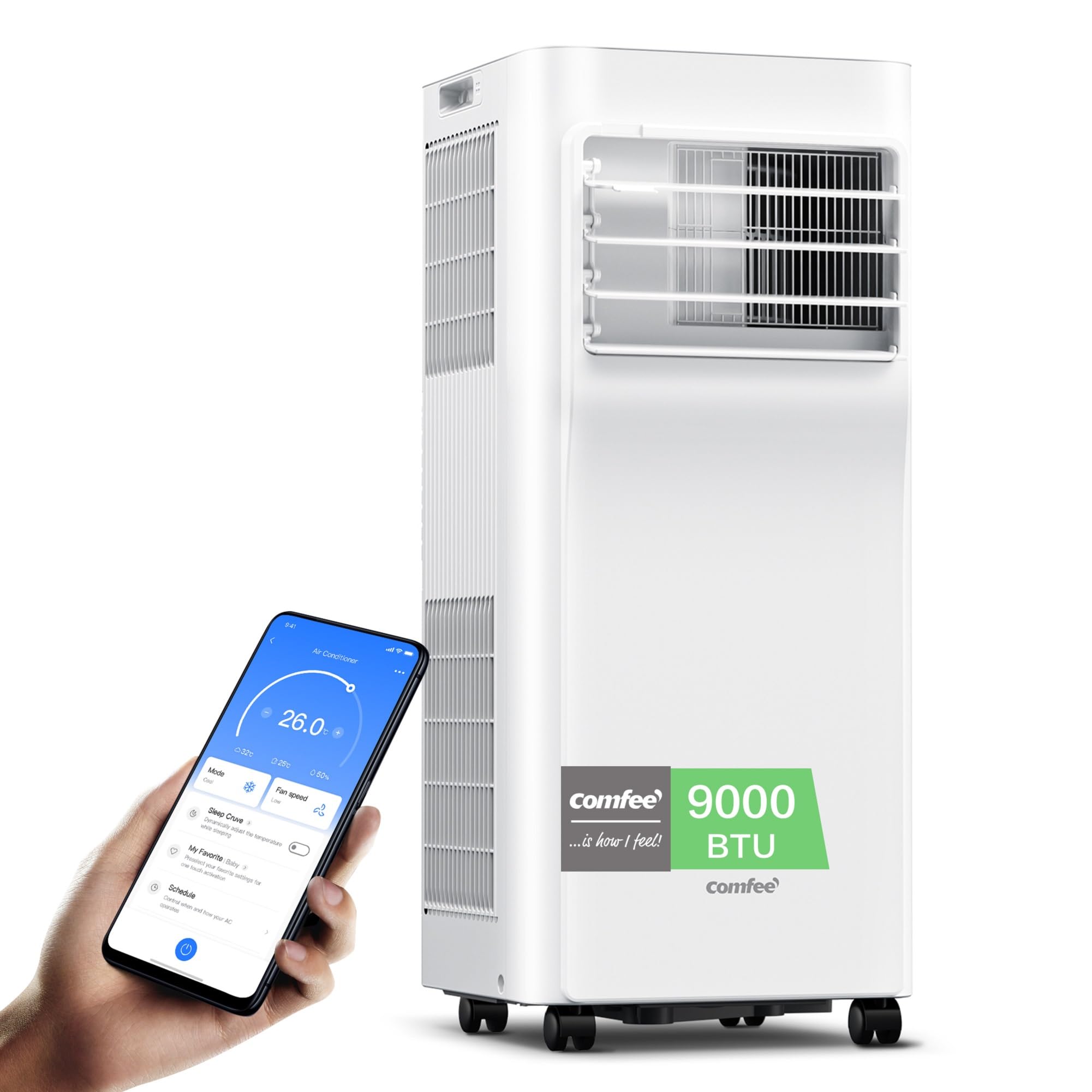 Comfee MPPH-09CRN7 Mobile Air Conditioner, 9,000 BTU, 2.6 kW, Cooling, Ventilating & Dehumidifying, Room Size up to 88 m³ (33 m²), with Exhaust Hose