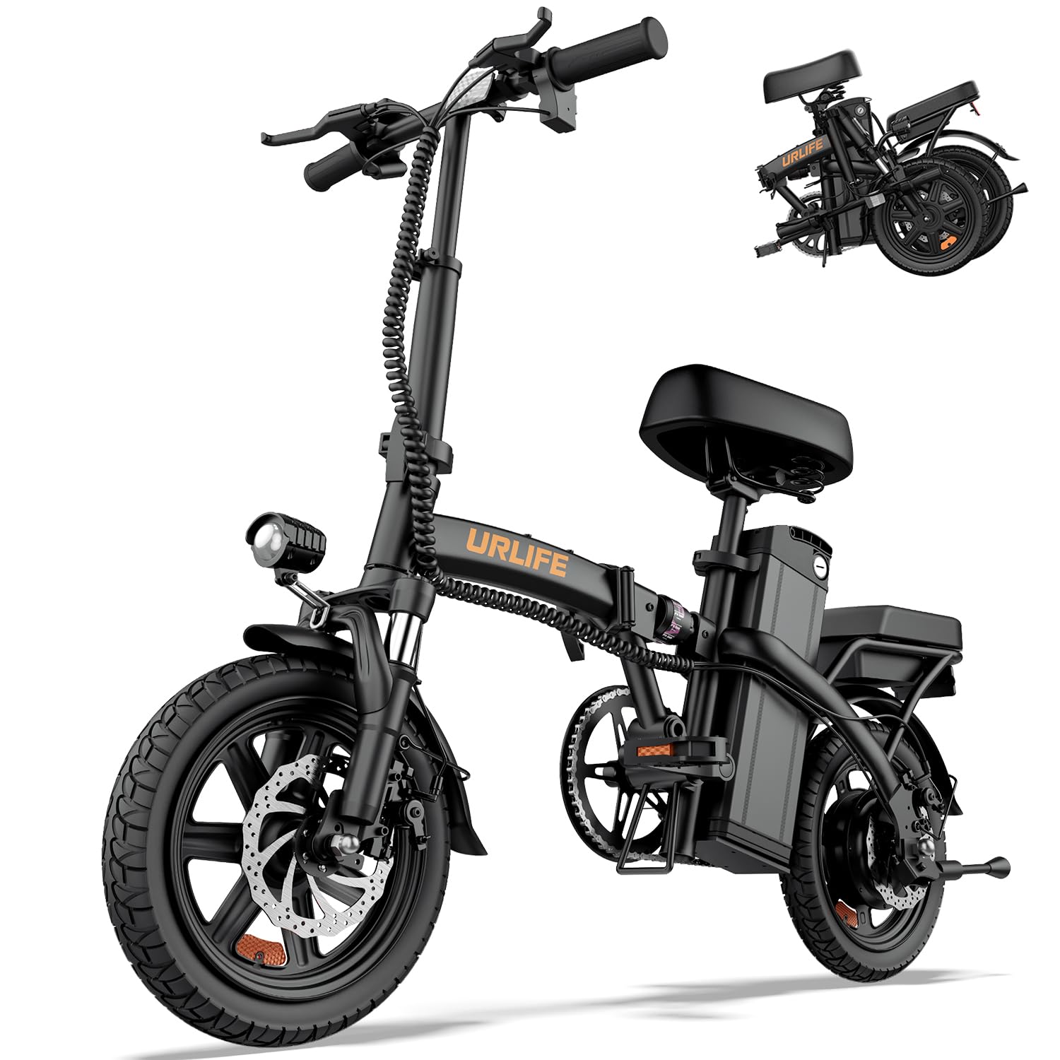 URLIFE E-Bike Klapprad 14", 48V 7.5Ah Austauschbarem Akku für Lange Reichweite bis 60KM, Elektrofahrrad 250W Motor, 3 Fahrmodi, Sitzhöhe Verstellbar, Falt-Pedelec ebike für Herren Damen