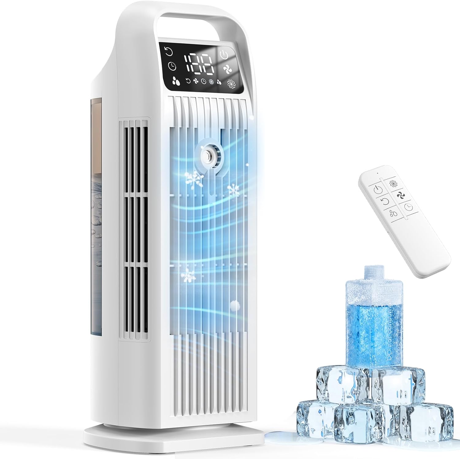 Mobile Air Conditioner without Exhaust Hose, 6-in-1, Air Cooler with Water Cooling & Humidifier, Air Cooler with 1200 ml Tank, 7 m/s Turbo, 36 W Quiet Mini Air Conditioner for Bedroom and Apartment