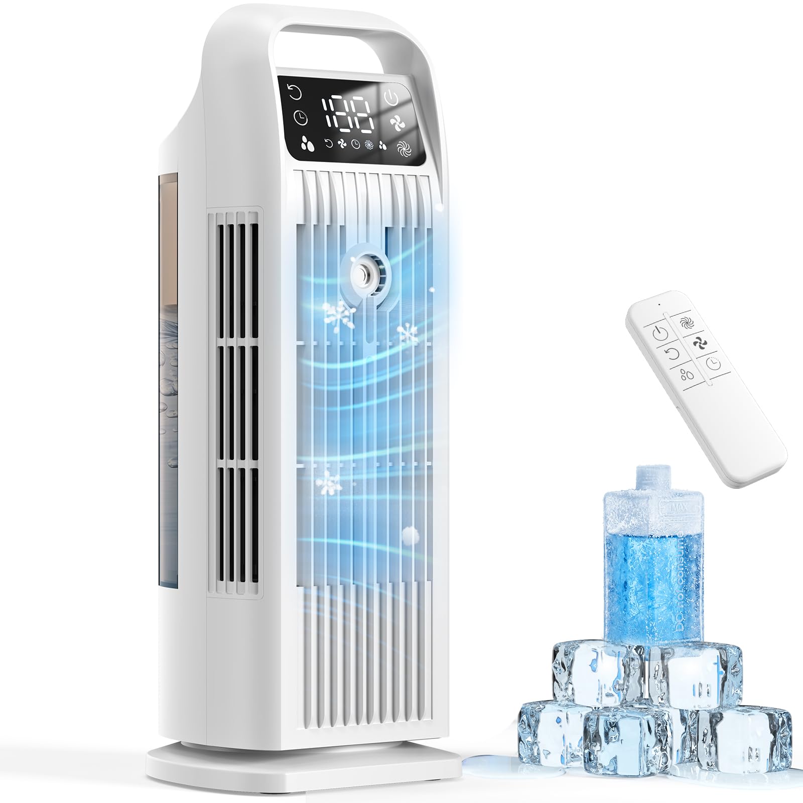 Mobile Air Conditioner without Exhaust Hose, 6-in-1, Air Cooler with Water Cooling & Humidifier, Air Cooler with 1200 ml Tank, 7 m/s Turbo, 36 W Quiet Mini Air Conditioner for Bedroom and Apartment