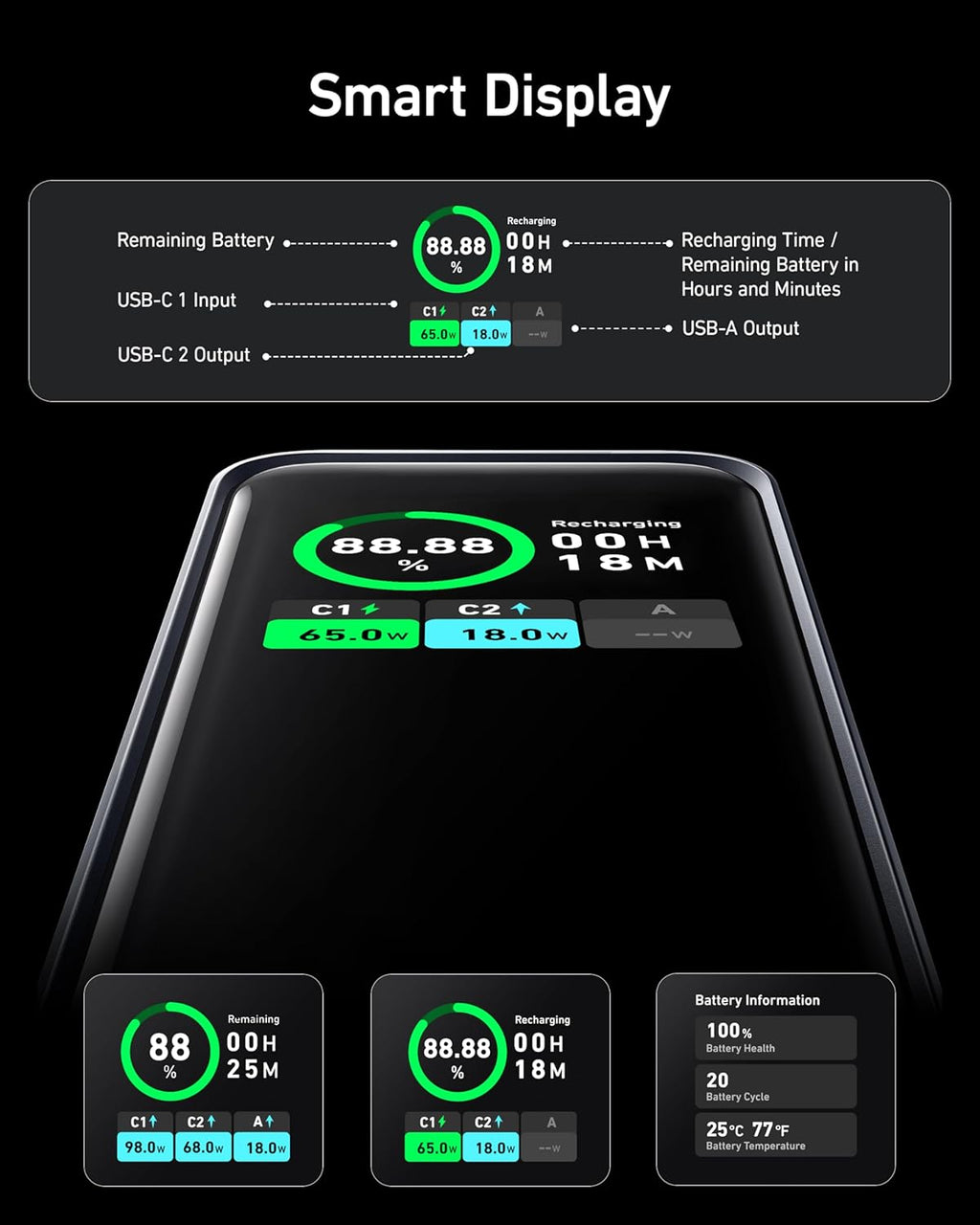 Anker Prime Power Bank, 72 Wh External Battery with 200 W Power, Digital Display, 2 x USB-C and 1 x USB-A Port, Compatible with iPhone 17/16/15/14 Series, Samsung, MacBook, Dell, and More
