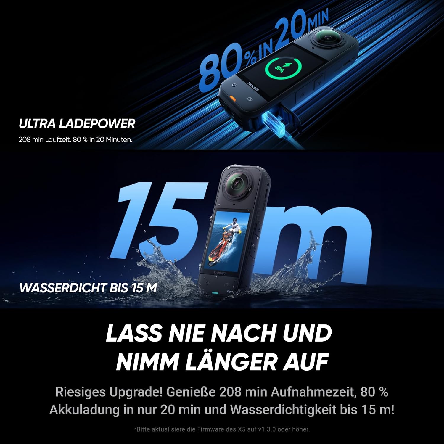 Insta360 X5 Must-Have Bundle, Waterproof 8K 360° Camera, Low Light Lead, Invisible Selfie Stick Effect, Robust & Replaceable Lenses, 3 Hour Battery, Integrated Wind Protection, Stabilisation