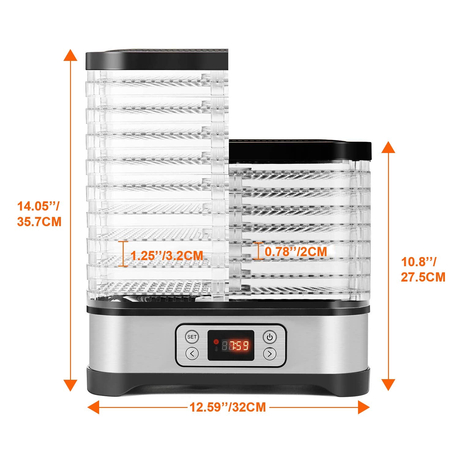 COOCHEER Dörrautomat Dehydrator Dörrapparat mit Temperaturregelung, 8 Etagen abnehmbare Dörrgerät, Temperaturregelung 35-70℃ für Fleisch, Fleisch, Früchte, Gemüse und Nüsse, 400W, BPA-freio