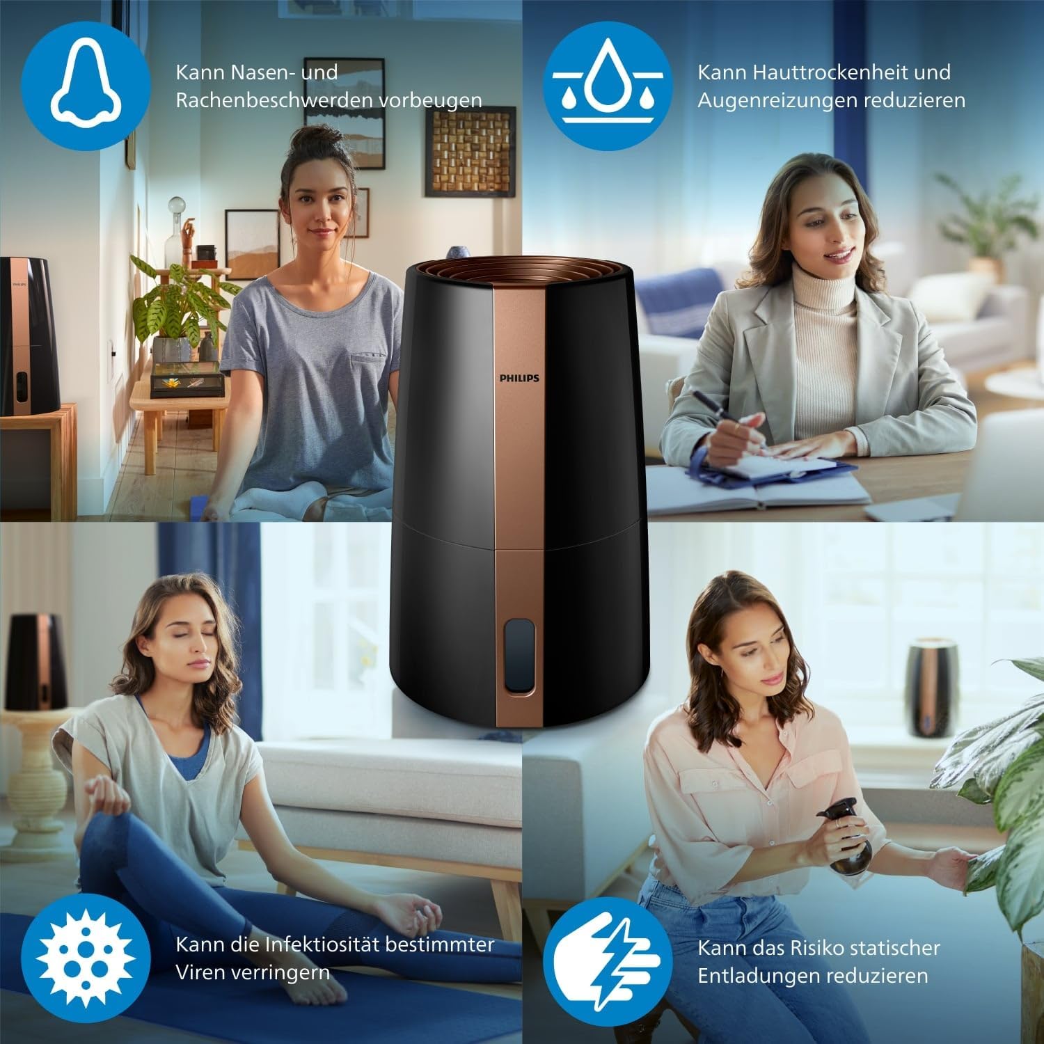 Philips 3000 Series HU3918/10 Humidifier, For Up To 45 m², Hygienic NanoCloud Technology, Quiet Night Mode, Automatic Mode, 3 Litre Water Tank, Black