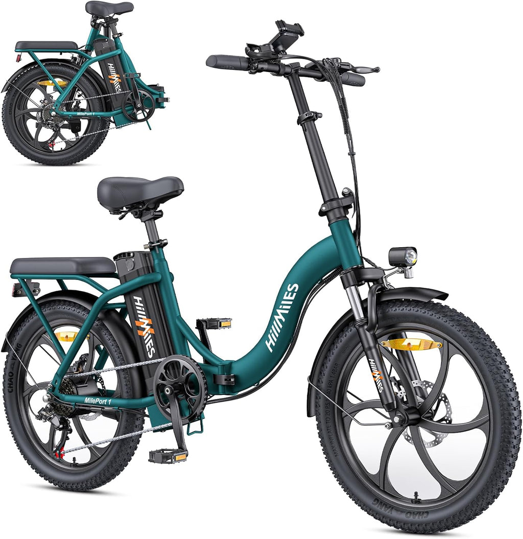 MilePort 1 Electric Bicycle for Adults, 250 W Folding Electric Bicycle with 36 V 13 Ah Removable Battery, Speed 25 km/h and Range 100 Km, 20 x 3.0 Inch Fat Tyres E-Bikes for City Commuters