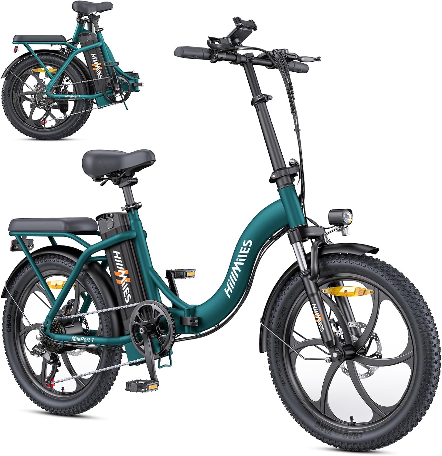 MilePort 1 Electric Bicycle for Adults, 250 W Folding Electric Bicycle with 36 V 13 Ah Removable Battery, Speed 25 km/h and Range 100 Km, 20 x 3.0 Inch Fat Tyres E-Bikes for City Commuters