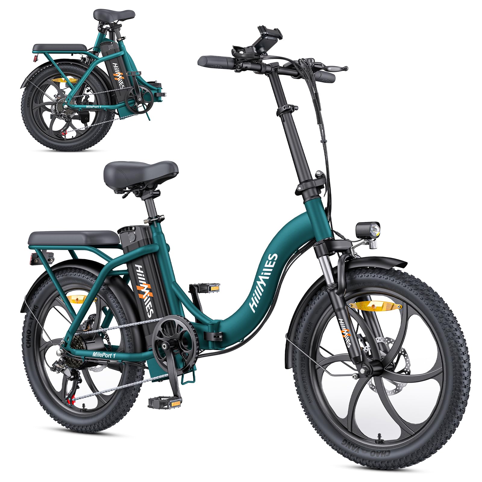 MilePort 1 Electric Bicycle for Adults, 250 W Folding Electric Bicycle with 36 V 13 Ah Removable Battery, Speed 25 km/h and Range 100 Km, 20 x 3.0 Inch Fat Tyres E-Bikes for City Commuters