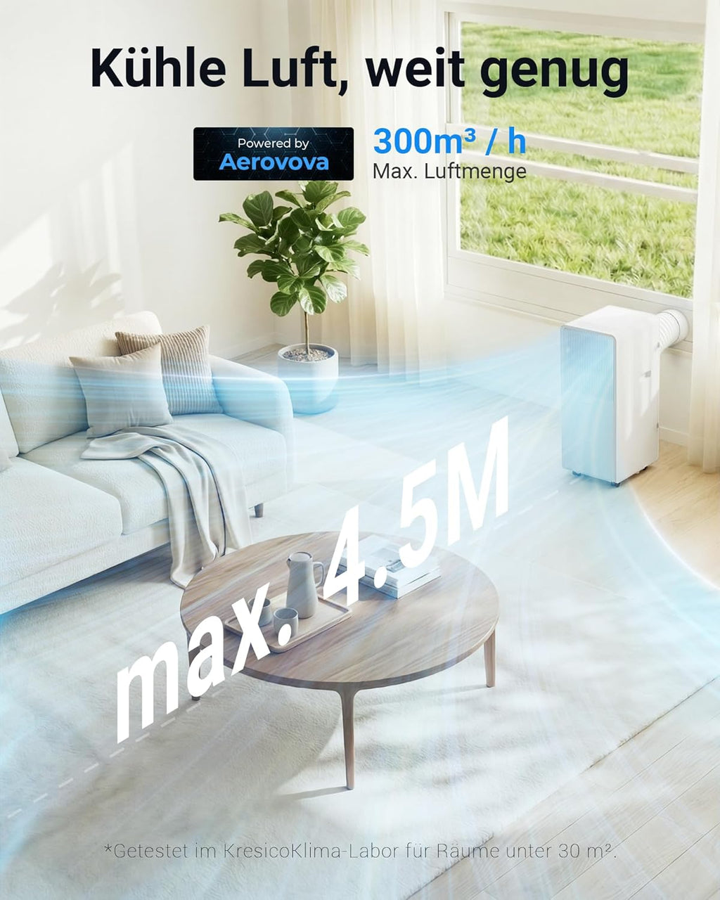 Mobile Air Conditioner 9000 BTU, Mobile Air Conditioner with Exhaust Hose, Mobile Air Conditioner with Exhaust Hose for Rooms up to 33 m²/90 m³, Air Conditioner with Timer, R290, White