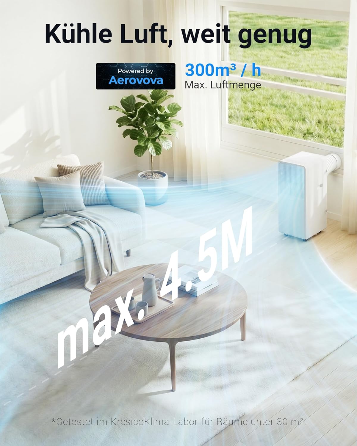Mobile Air Conditioner 9000 BTU, Mobile Air Conditioner with Exhaust Hose, Mobile Air Conditioner with Exhaust Hose for Rooms up to 33 m²/90 m³, Air Conditioner with Timer, R290, White
