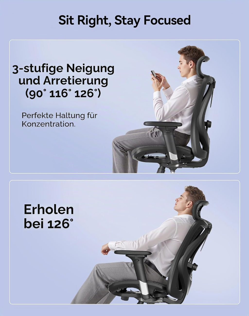 SIHOO Ergonomic Desk Chair, Swivel Chair with Adjustable Lumbar Support, Headrest and Armrest, Height Adjustment and Rocker Function, Back-Friendly, Office Chair Load Capacity: up to 150 kg (330 lbs)